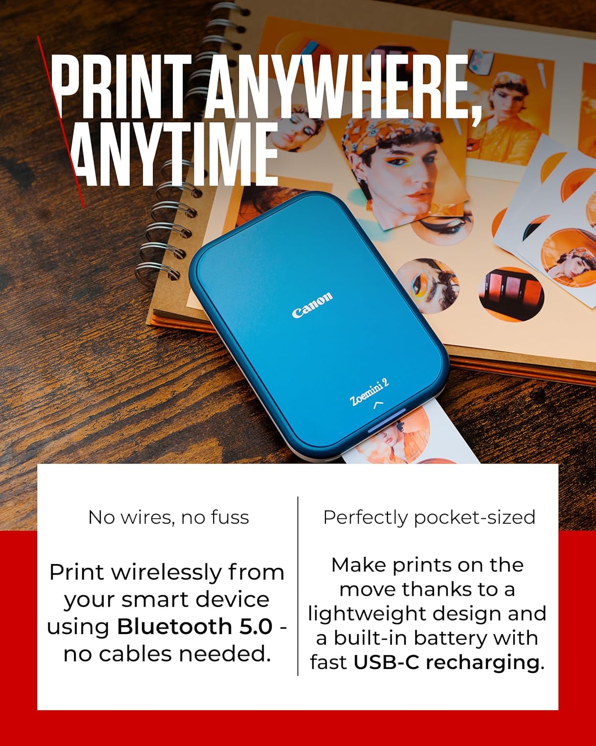 Canon Zoemini 2 Portable Photo Printer Navy Blue + 100 Sheets ZINK Paper Bundle