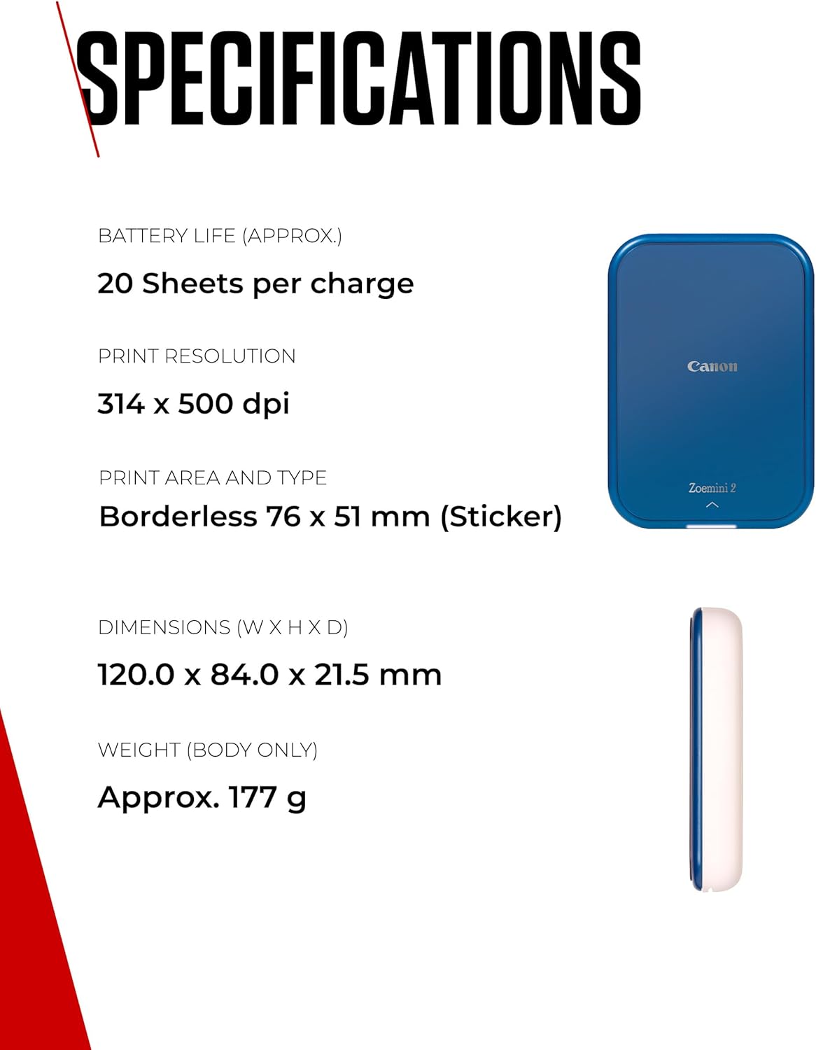 Canon Zoemini 2 Portable Photo Printer Navy Blue + 100 Sheets ZINK Paper Bundle