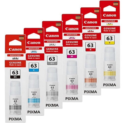  6x Pack Genuine Canon GI-63 GI63 Ink Bottle Set for Pixma G660 (1BK,1C,1M,1Y,1GY,1R)
