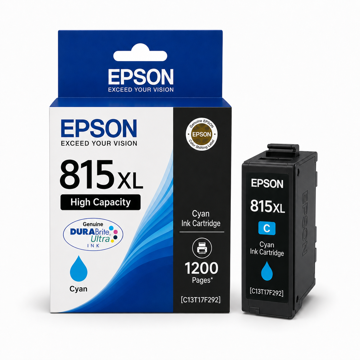 Epson 815XL High Capacity Genuine DURABrite Ultra Cyan Ink Cartridge 1100 Pages [C13T17F292]