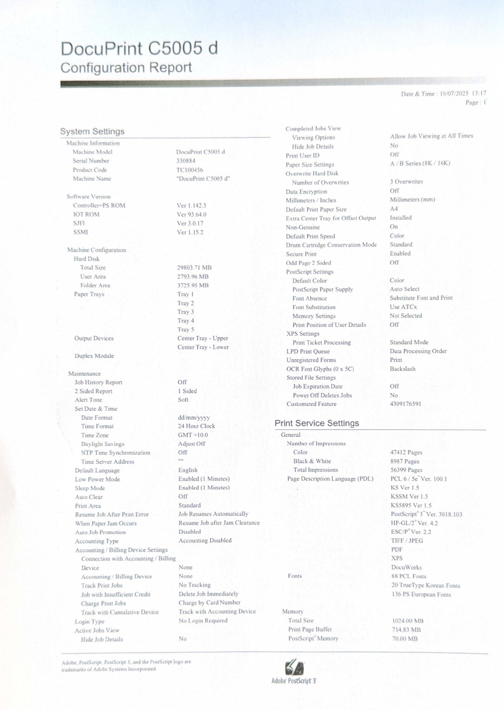 *Ex-leasing* Fuji Xerox DocuPrint C5005d A3 Color Laser Printer Duplex Printer 50PPM [DPC5005D]