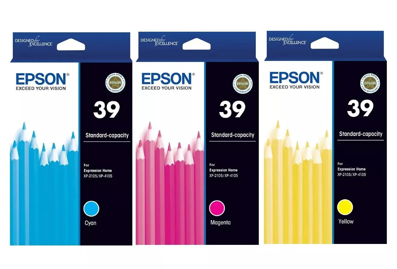 Bundle: 4x Pack Genuine Epson #39 Ink Cartridge Set (1B,1C,1M,1Y) Standard Yield for XP-2105 XP-4105
