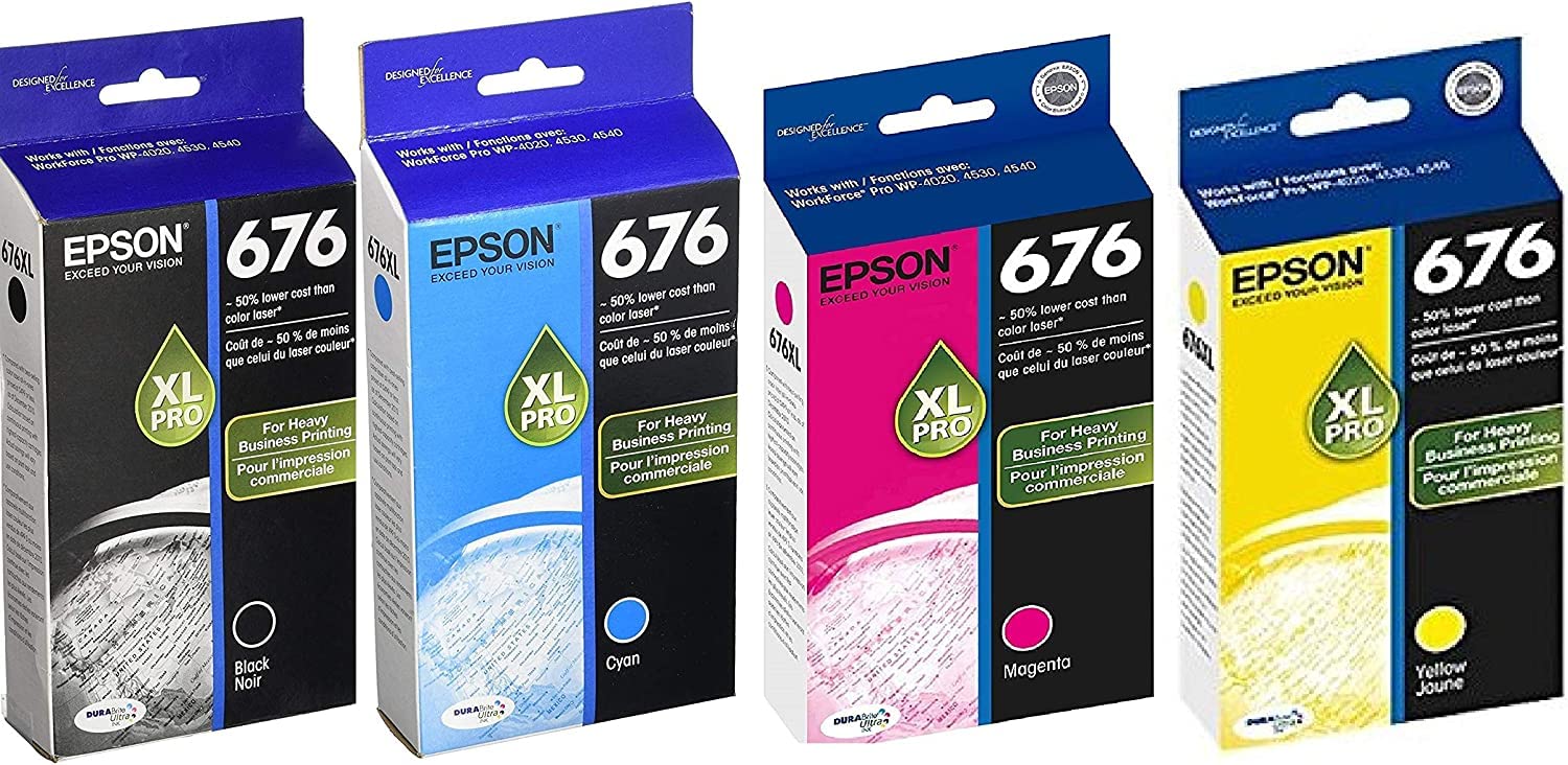 Genuine Epson #676XL C/M/Y/K Ink Cartridge Set for WP-4530 WP-4540 [C13T676696]