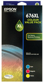 Bundle: 3x Pack Genuine Epson #676XL C/M/Y Colour Ink Cartridge Value Pack (Unboxed)