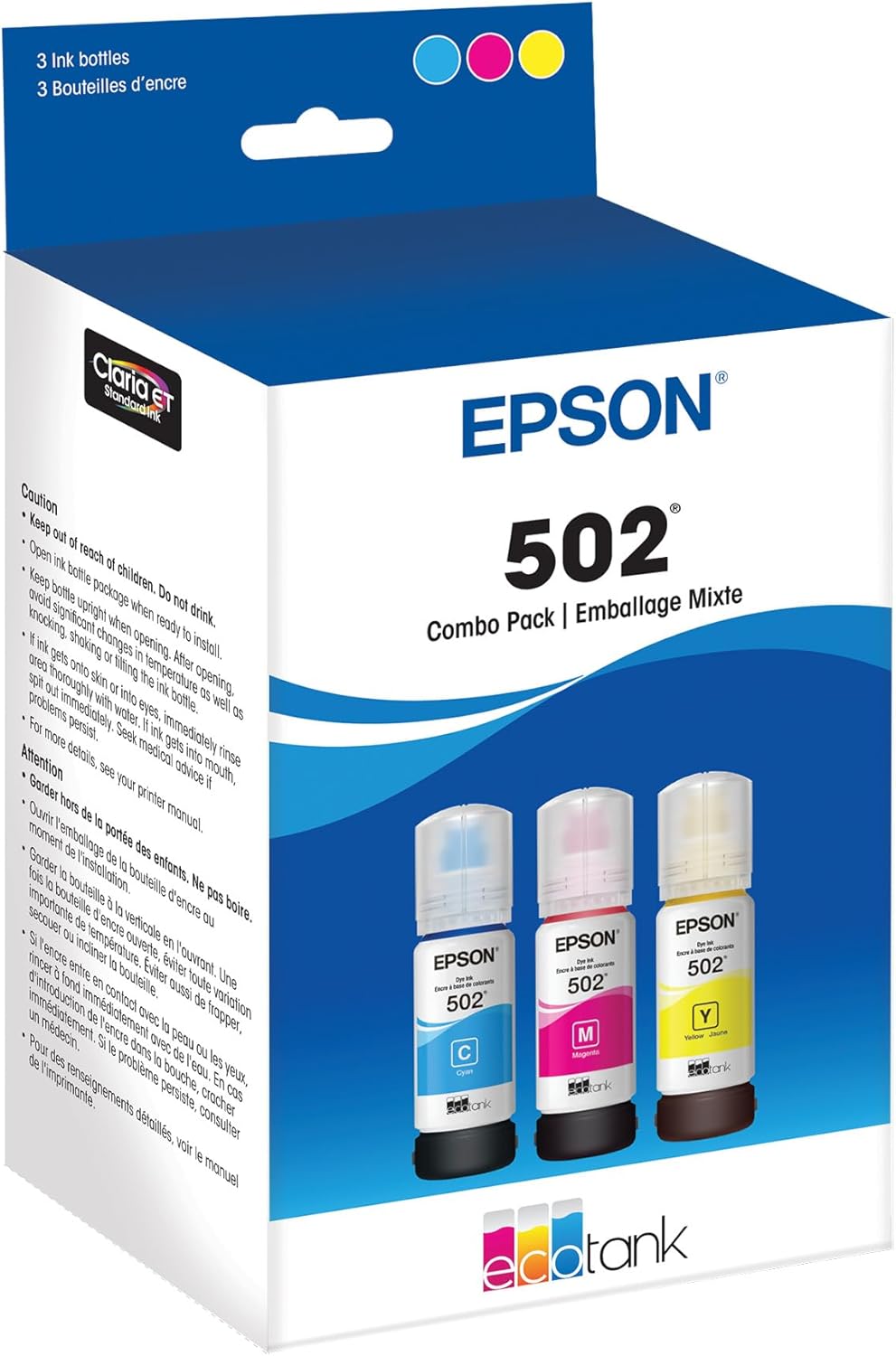 Bundle: Epson T502 EcoTank Ink Bottle Color Combo Pack for ET-2850 ET-2950 ET-3800 ET-3900 ET-4850 ET-4950