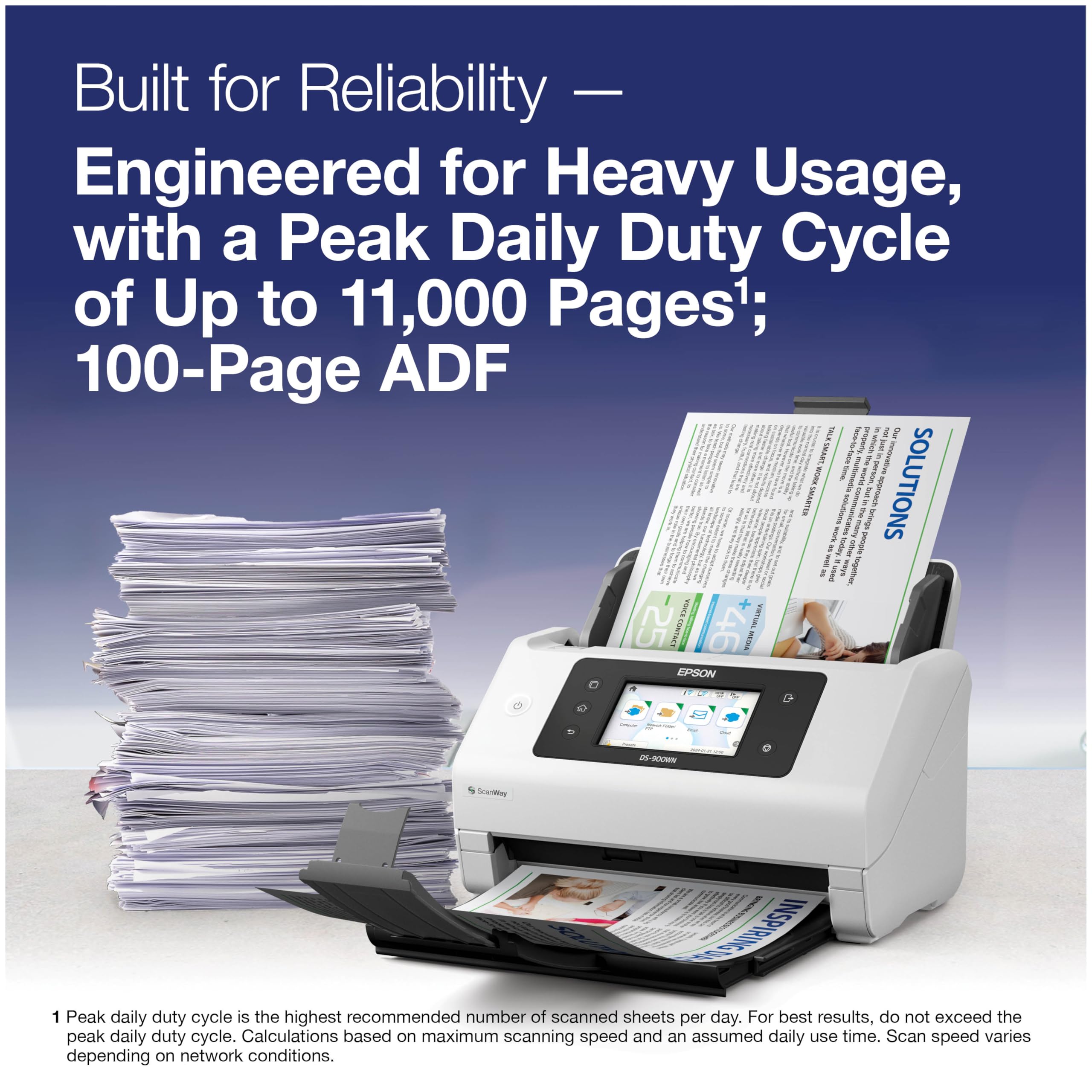 EPSON WorkForce DS900WN LED Document Scanner 70PPM 100x Sheet ADF (P/N:B11B276501)