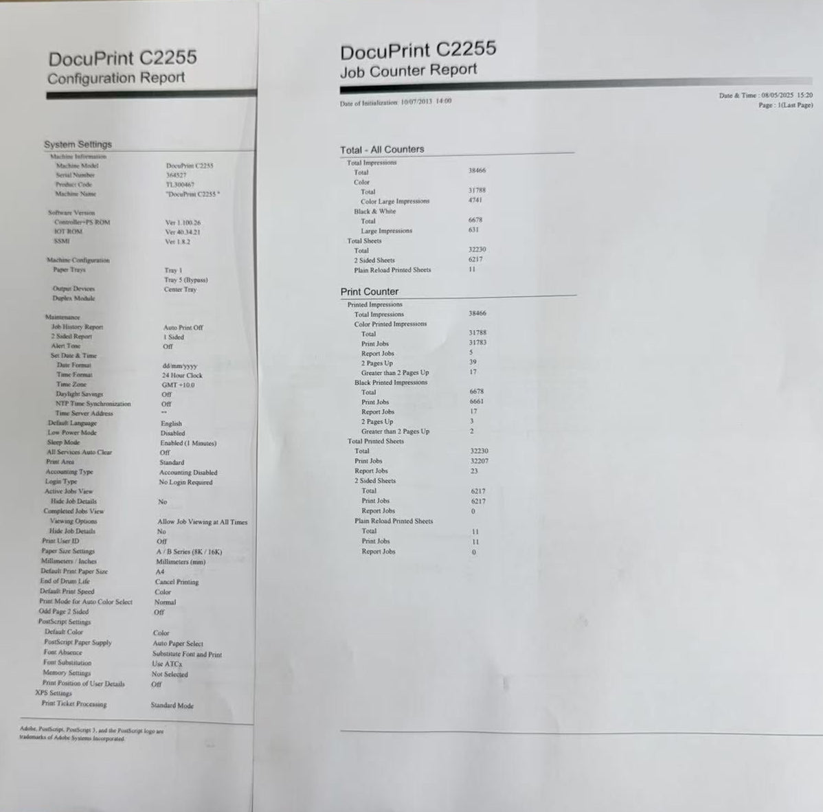 *Used* Fuji Xerox DocuPrint C2255 Color Laser A3 Printer+Duplexer [DPC2255] *Ex-Leasing Unit*