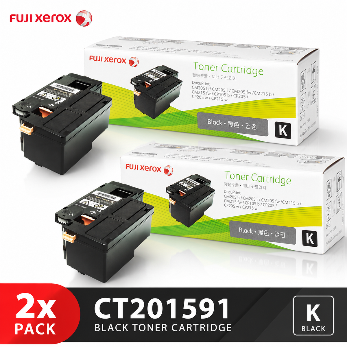 Genuine Fuji Xerox CT201591 High Yield Black Toner for CM215b CM215fw CP215w CP205w (2K) Bulk Saving
