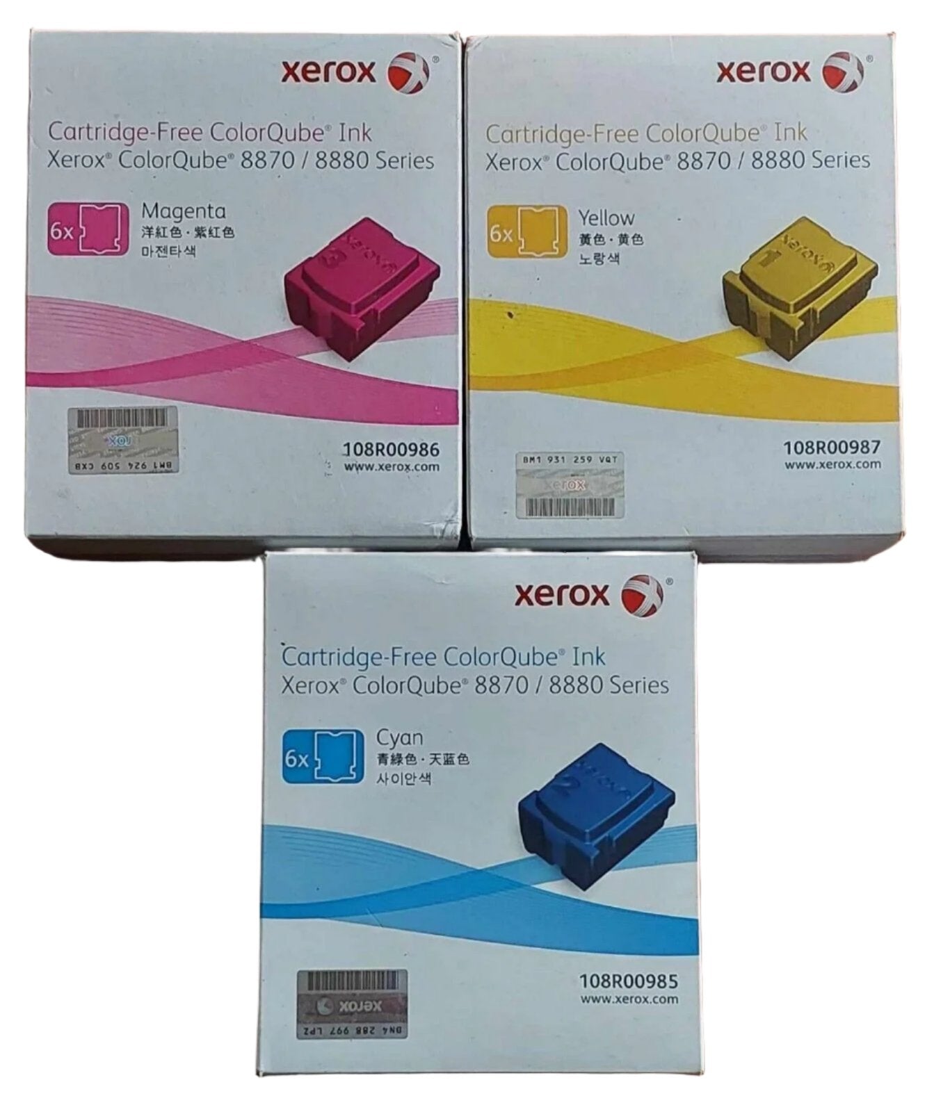 Bundle: 3x Pack Genuine Fuji Xerox ORIGINAL ColorQube 8870 8880 Ink Sticks CMY (108R00985-108R00987)
