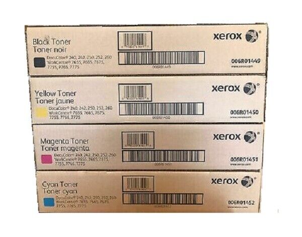 Bundle: 4x Pack Genuine Xerox C/M/Y/K Toner Cartridge for Docucolor DC 240 242 250 252 260 [006R01449 - 006R01452]