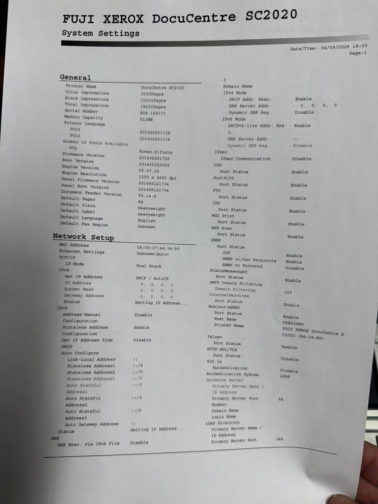 *RFB* Fuji Xerox Docucentre SC2020 A3 Color Laser Multifunction Printer [DCSC2020-1Y] *E-Demo Unit*