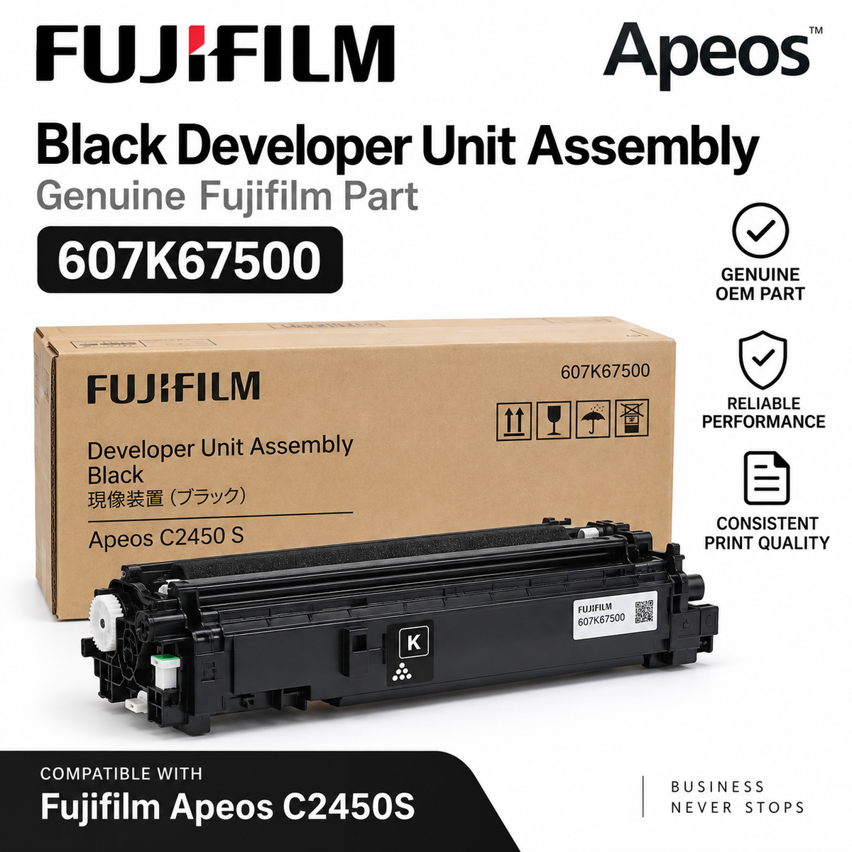 Genuine Fujifilm Apeos C2450S Black Developer Unit Assembly [607K67500]