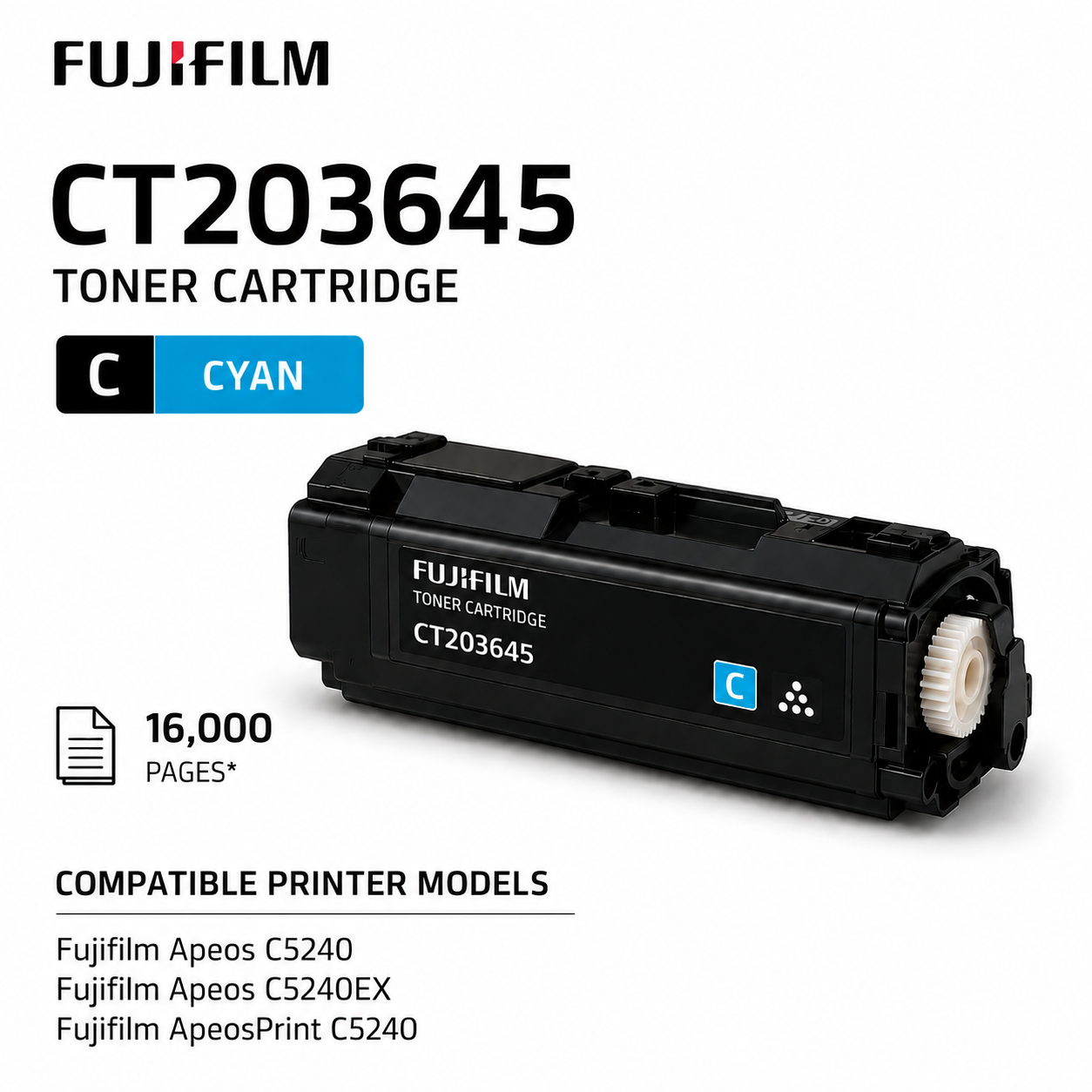 Genuine FujiFilm Apeos C5240 CYAN Toner Cartridge 16K AC5240 APC5240 [CT203645]