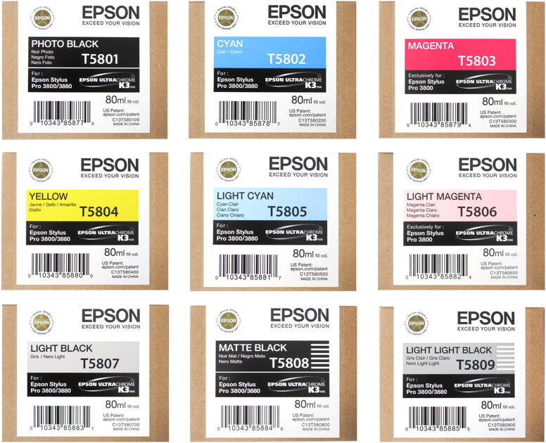 *CLEAR!* 9x Pack Genuine Epson T5801-T5809 Ink Cartridge Set for Stylus Pro 3800 3880