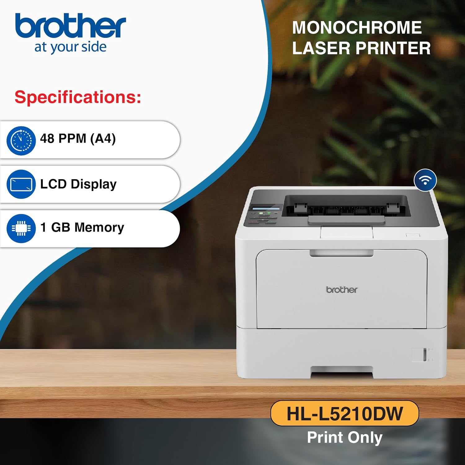 Brother HL-L5210DW High Speed Mono Laser Wireless Printer+Duplexer 48PPM TN3605