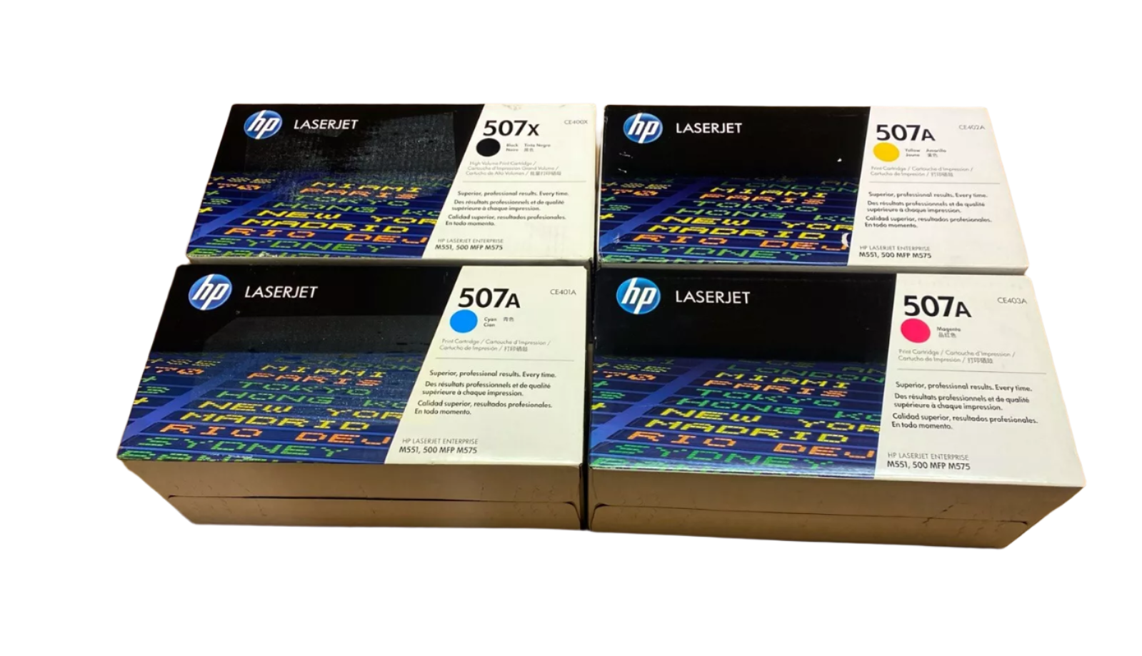 Bundle set: 4x Pack HP CE400X CE401A CE403A CE402A Colour Toner Cartridge Set 507X 507A