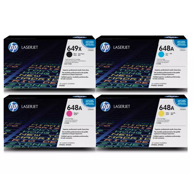 Bundle: 4x Pack Genuine HP CE260X CE261A CE262A CE263A Toner Cartridge Set 649X 648A