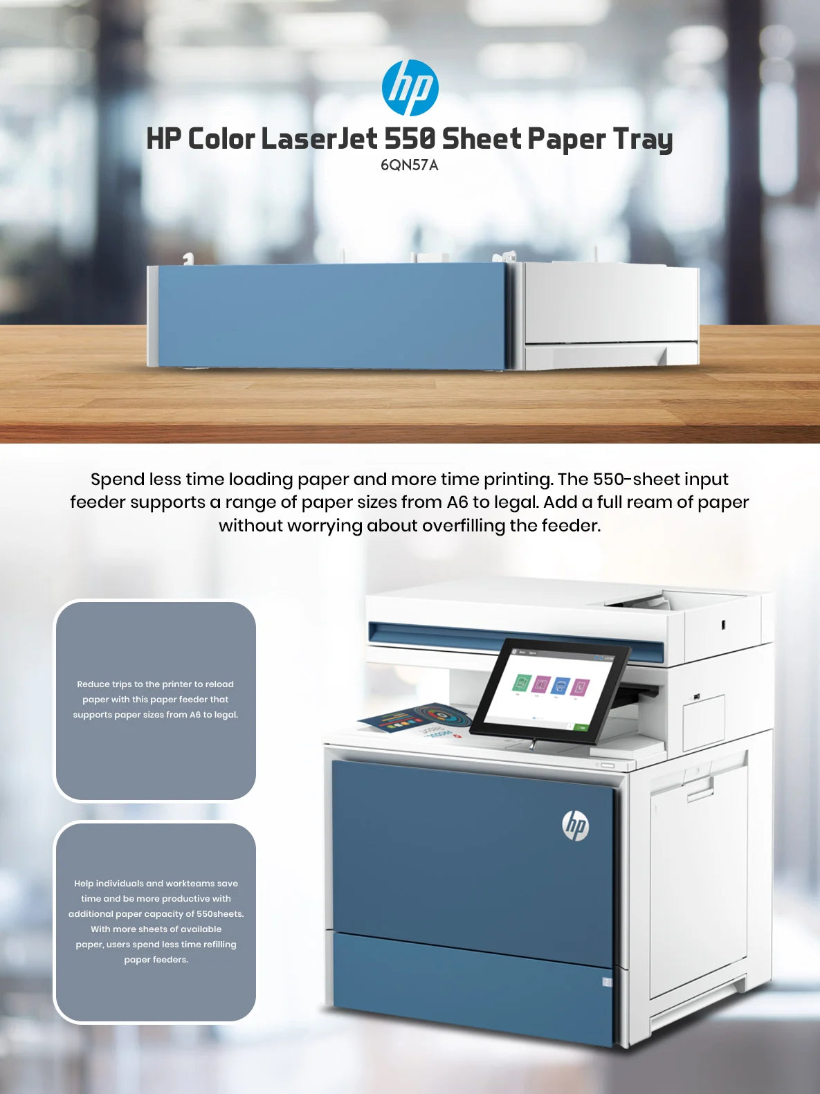 HP Color LaserJet 550-sheet Media Tray for 5700dn 5800dn 6700dn 6800dn X57945dn [6QN57A]