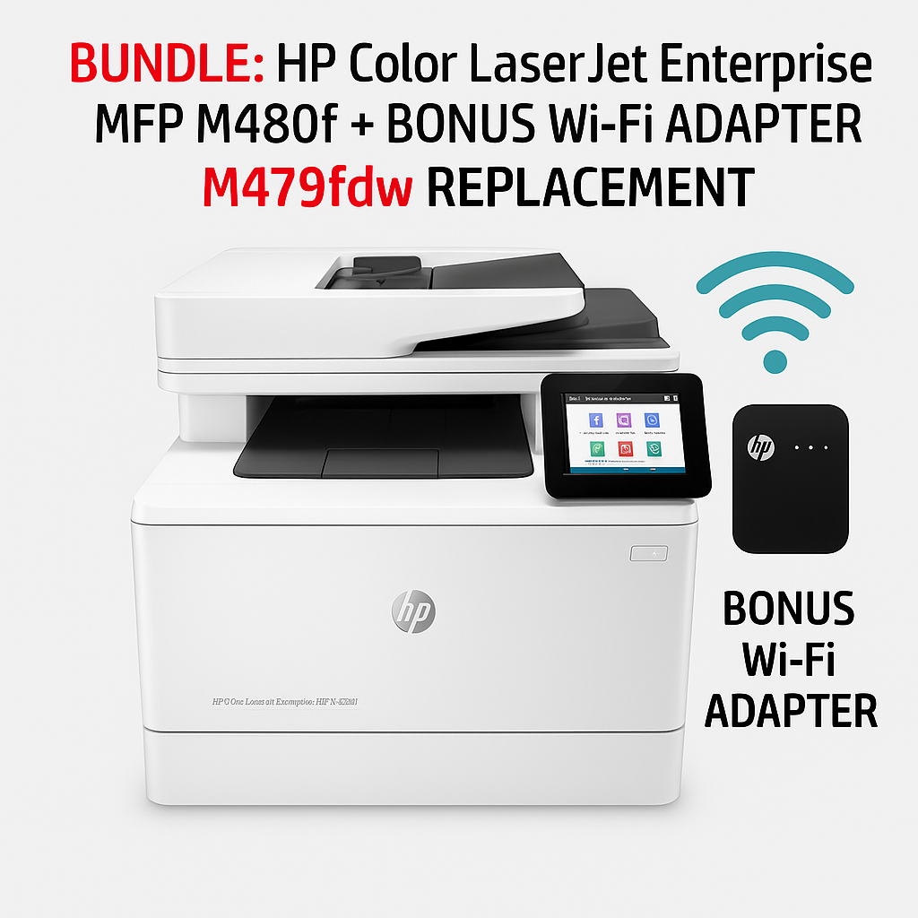 Bundle: HP Color LaserJet Enterprise MFP M480f A4 All-in-1 Printer+BONUS: Jetdirect 3100w Wireless Print Server [M479fdw]