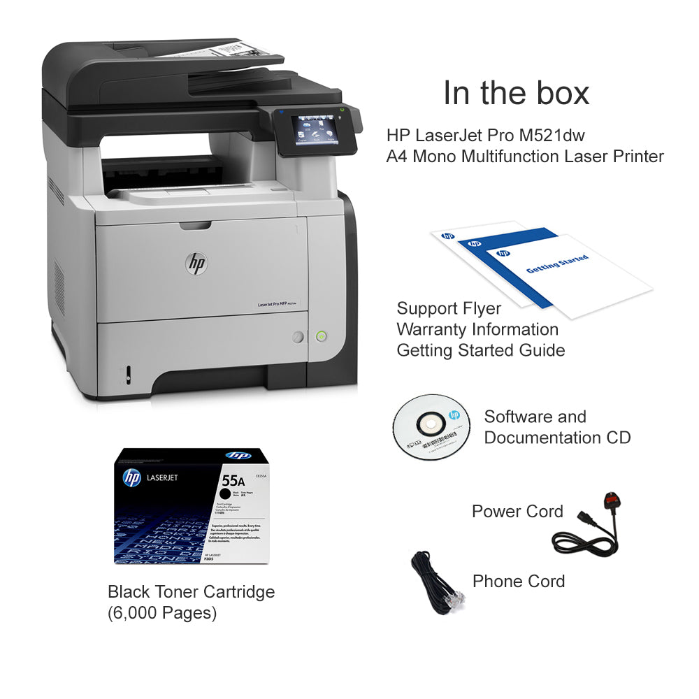 *CLEAR!* HP LaserJet Pro M521DW A4 Mono Laser MFP Printer+WiFi 42PPM CE255A [A8P80A]