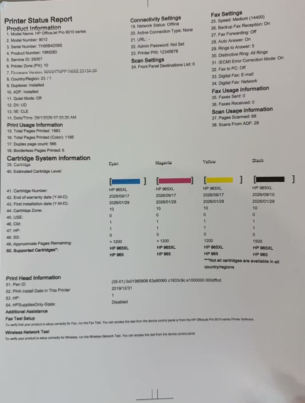 *Ex-Demo* HP OfficeJet Pro 9012 A4 All-in-1 Wireless Color Multifunction Printer+Ethernet with #965XL Ink Set [Y8M28D]