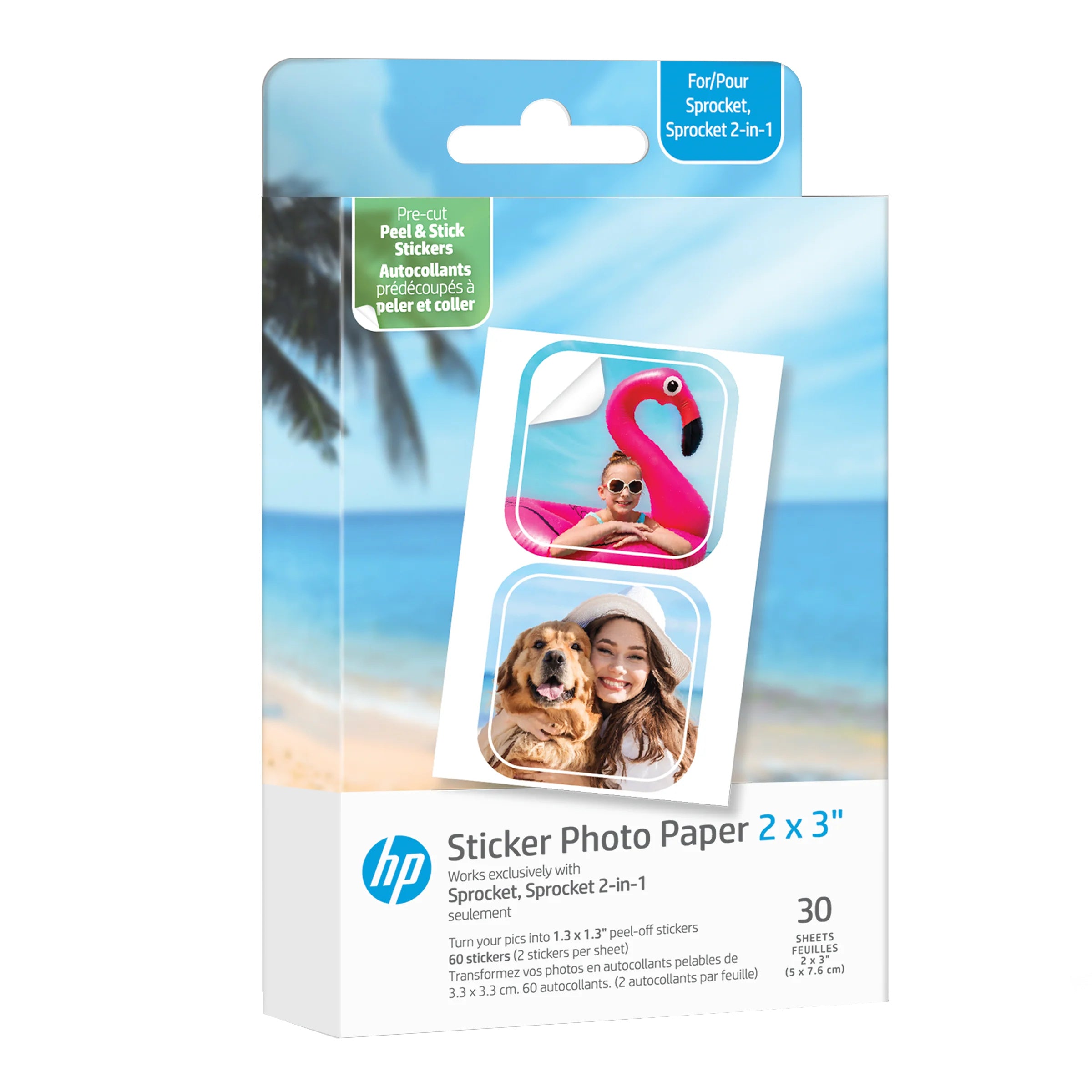 Genuine HP Sprocket 2"x3" Premium Zink Pre-Cut Sticker Photo Paper 30 Sheets [HPIZ2X330C]