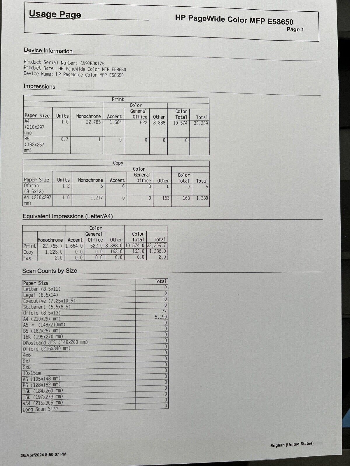 *RFB* HP PageWide Managed E58650dn A4 Colour Multifunction Printer 75PPM [L3U42A]