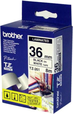 Brother Gloss Laminated Labelling Tape - 36mm x 8m, Black on White (TZ261)