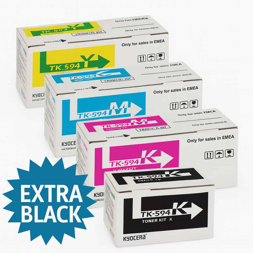 Genuine 4x Pack Kyocera TK-594 C/M/Y/K Toner Cartridge Set+BONUS:TK594K for FS-C2026MFP FS-C2526MFP