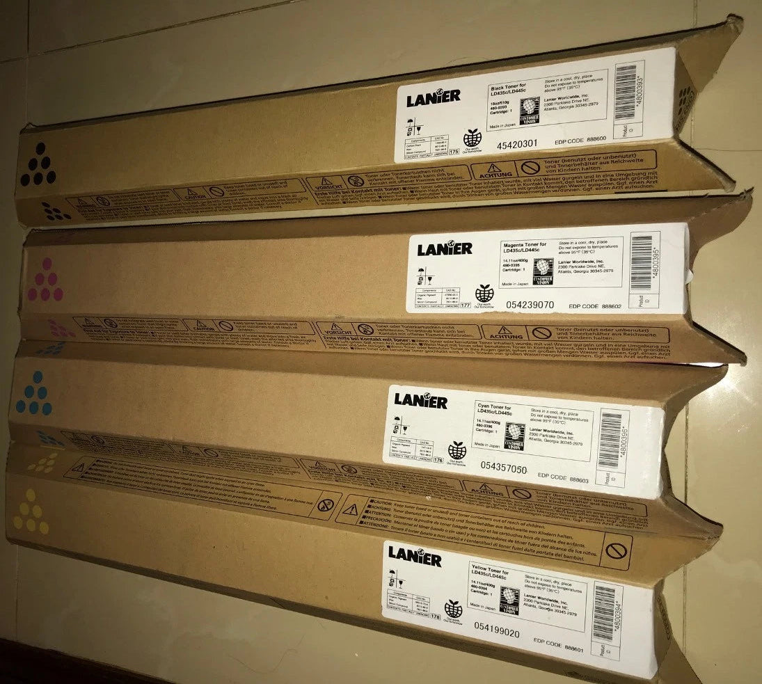Bundle: 4x Pack Genuine Lanier MPC3500 MPC4500 LD435C LD445C Toner Set [888600-888603]