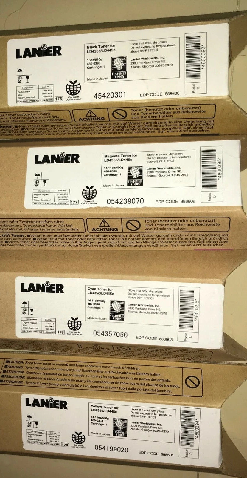 Bundle: 4x Pack Genuine Lanier MPC3500 MPC4500 LD435C LD445C Toner Set [888600-888603]