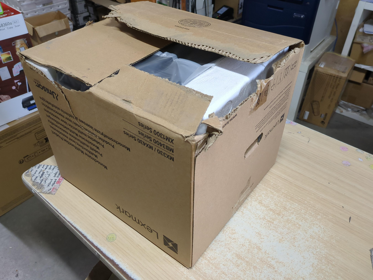 Lexmark MB3442i damaged outer carton condition photo