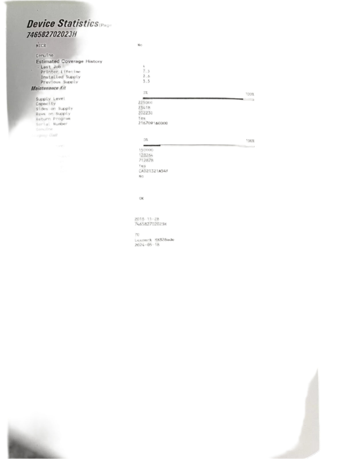 *Used!* Lexmark MX826ade A4 Mono Laser Multifunction Printer 70PPM 271K Pages [25B0916]