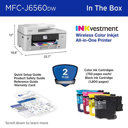 Brother INKvestment MFC-J6560DW A3 Business Inkjet Multi-Function Printer – Duplex, Wi-Fi LC536
