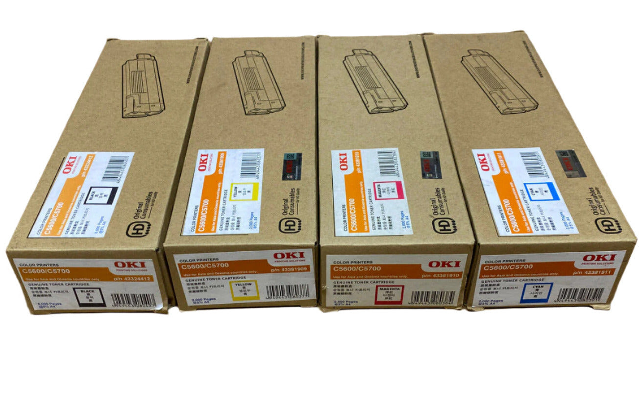 Bundle: 4x Pack OKI C5600 C5700 C/M/Y/K Toner Cartridge Set [43381909-43381912]