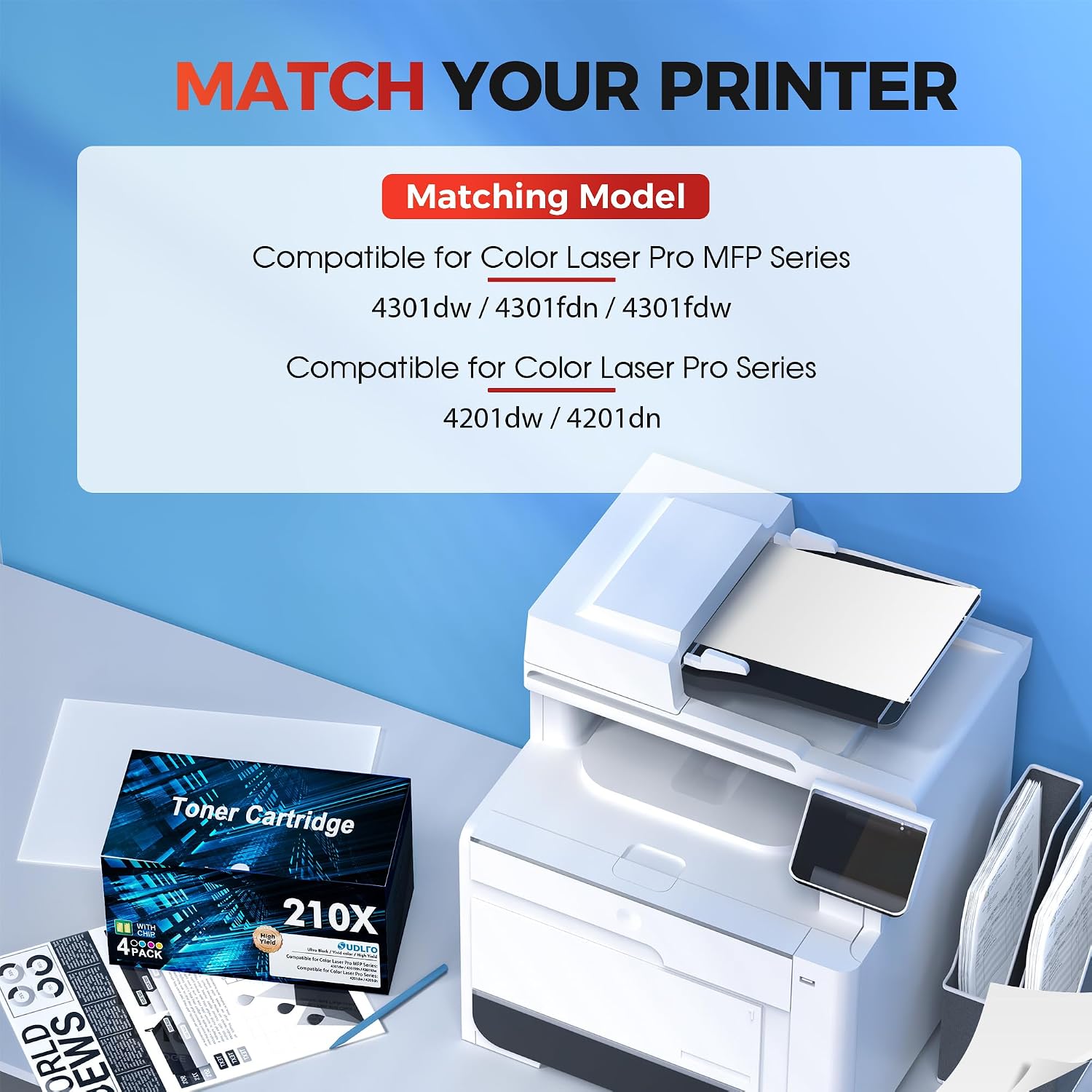 OZ #210X High Yield Compatible Toner Set for HP Color LaserJet Pro MFP 4301dw 4301fdw Pro 4201dw 4201dn W2100X-W2103X