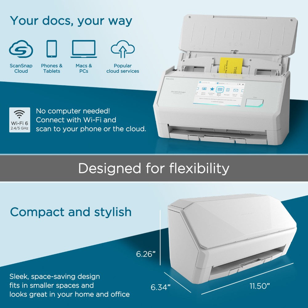 Ricoh/Fujitsu Scansnap IX2500 WiFi Document Scanner (A4, Duplex) 45PPM [PA03860-B111]