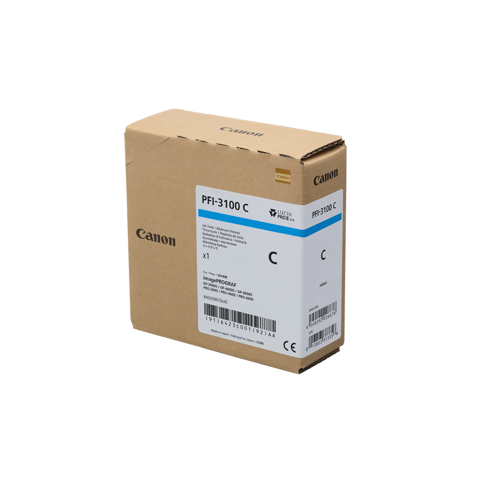 Genuine Canon PFI-3100C Cyan Ink Cartridge 160ml for PRO and GP Series [PFI-3100C]