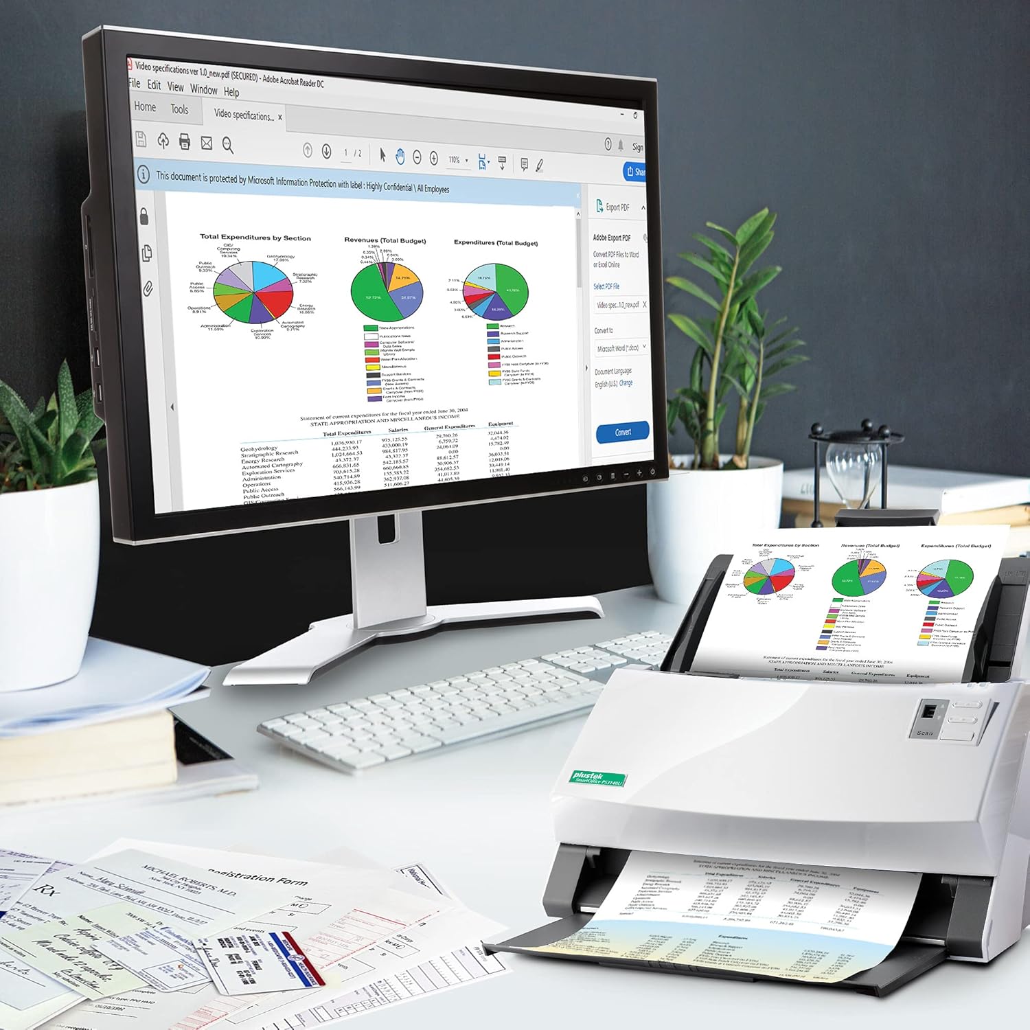 Plustek PS3140U Duplex Document Scanner 40ppm 100-Sheet ADF Citrix Ready & Twain Support