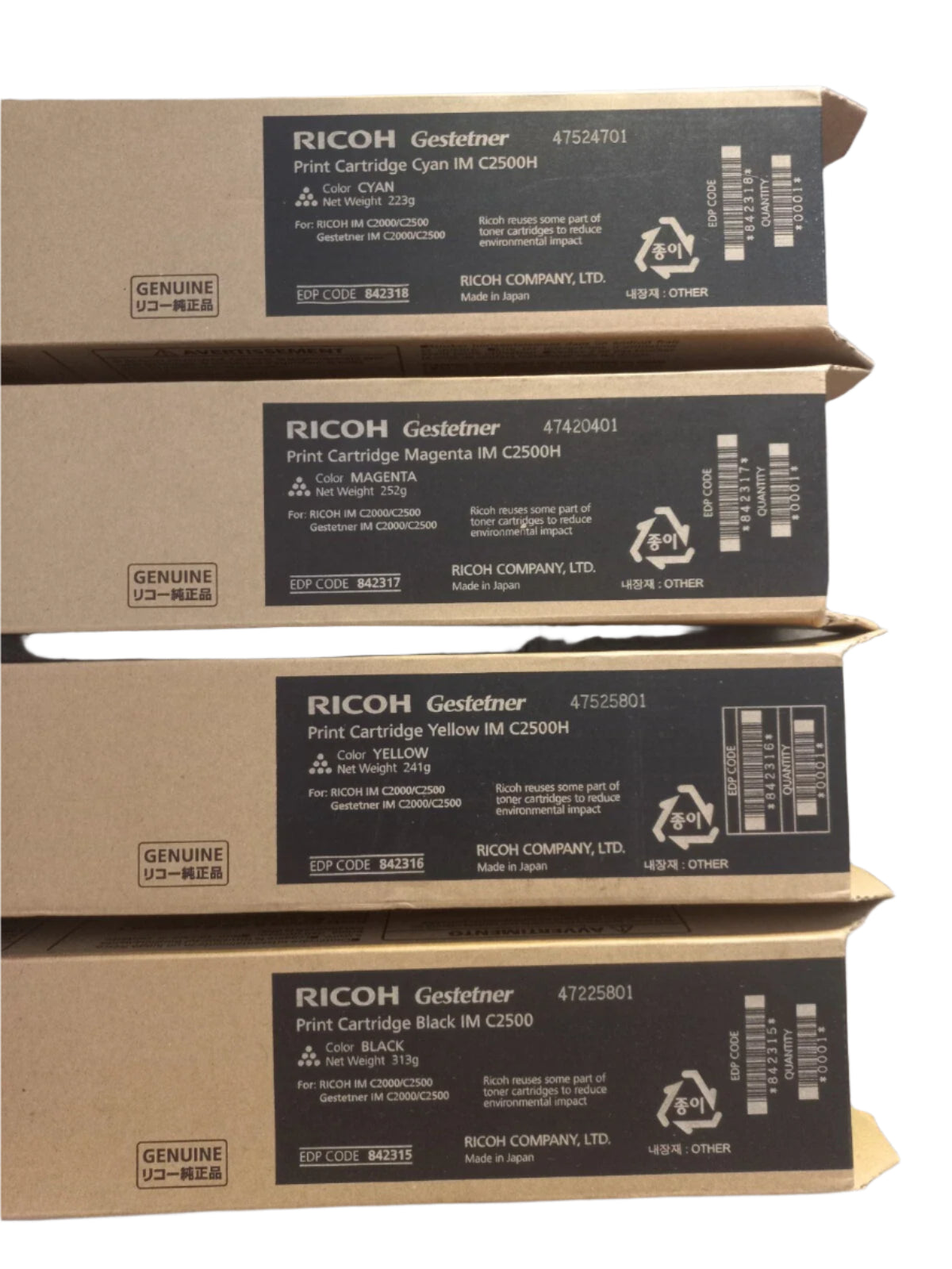 Bundle: 4x Pack Genuine Ricoh IM C2000 C2500H Toner Cartridge Set [842315-842318]