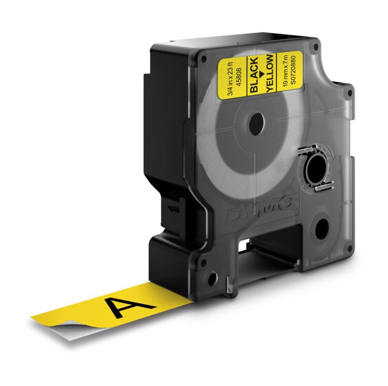 Genuine Dymo D1 Black-on-Yellow Label Tape 19mm x 7m (S0720880 / 45808)