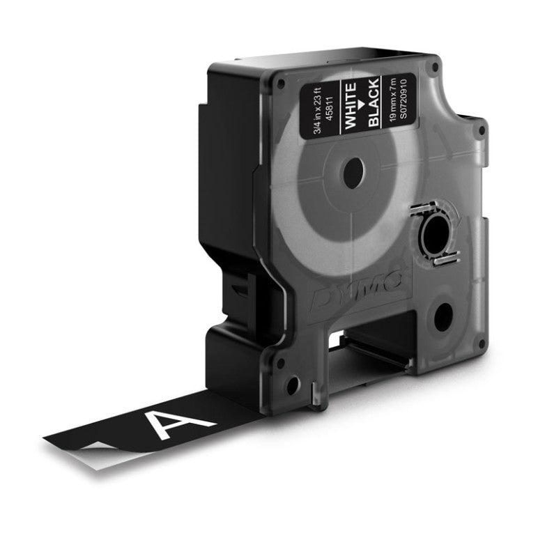 Genuine Dymo D1 White-on-Black Label Tape 19mm x 7m (S0720910 / 45811)