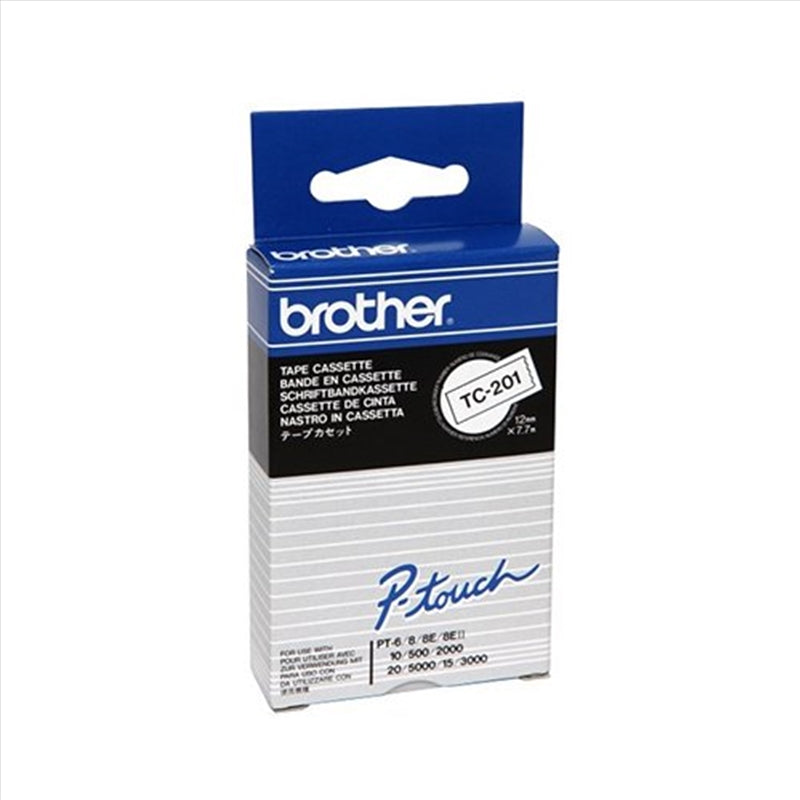 Genuine Brother TC-201 Black-on-White 12mm P-touch Label Tape 7.7m [TC201]