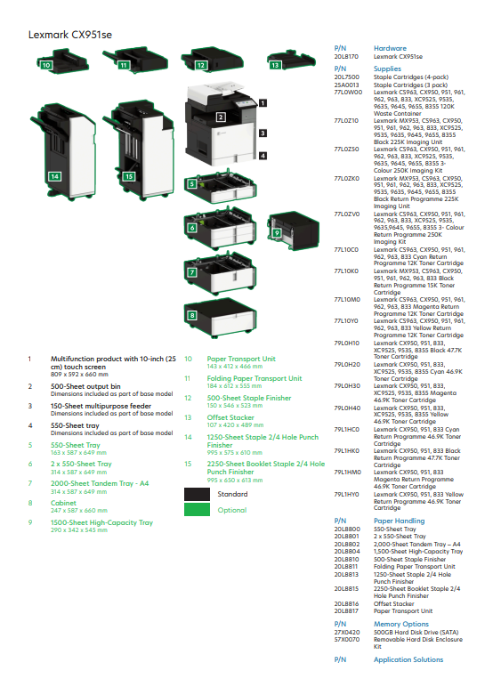 Lexmark CX951SE A3 Colour Laser Multifunction Printer – Print, Copy, Scan [20L9313]