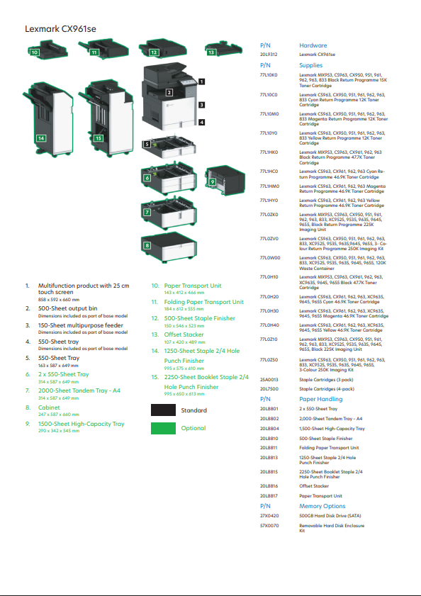 Lexmark CX961SE A3 Colour Laser Multifunction Printer – Print, Copy, Scan [20L9312]