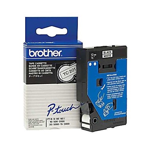 Genuine Brother TC-201 Black-on-White 12mm P-touch Label Tape 7.7m [TC201]