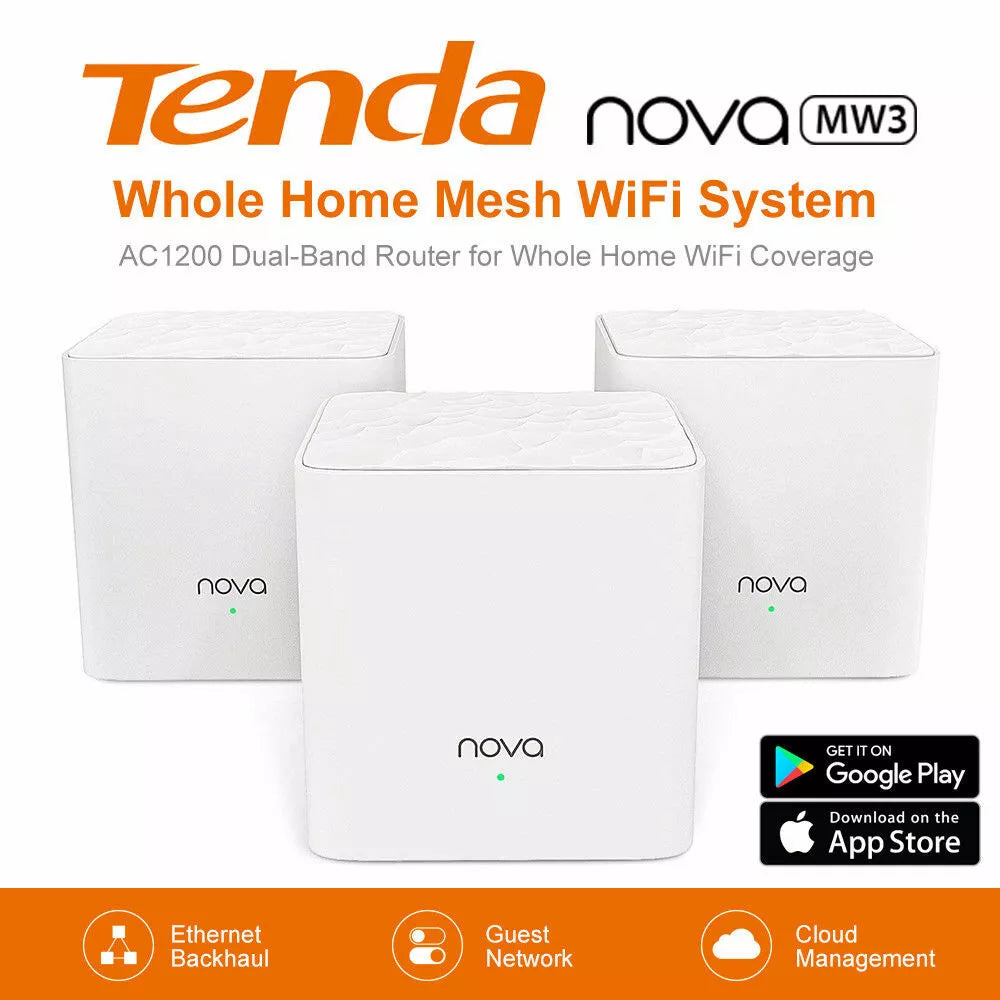 Tenda Nova MW3 Home Mesh WiFi System 3PK Dual Band Wireless Router