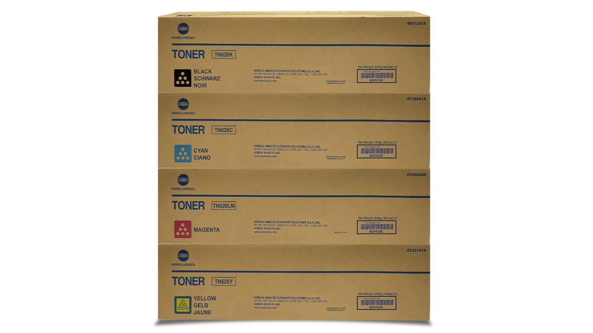 Genuine Konica Minolta TN626 CMYK Toner Cartridge Set – bizhub C450i / C550i