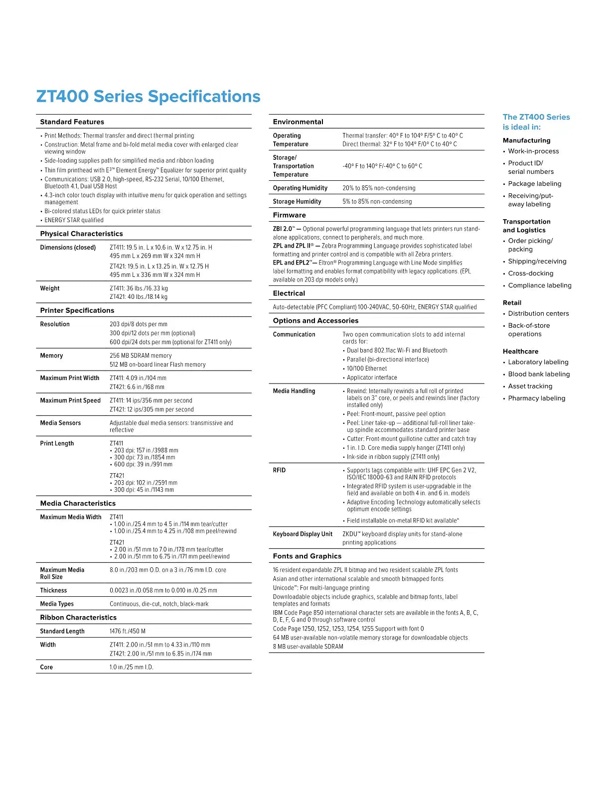 Zebra ZT411T Thermal Transfer Printer 300dpi 74M Color Touch LCD USB/Ethernet/BT Dispenser Peeler [ZT41143-T5P00C0Z]