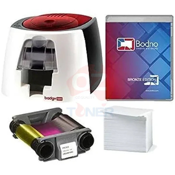 Badgy 100 Color Plastic Id Card Printer & Complete Supplies Package With Bodno Solution Software